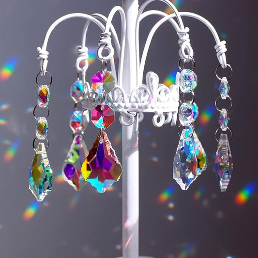 20pcs Chandelier Crystals Maple Leaf Prism Pendant Parts Connected Glass Octagon Beads Chain for Chandelier Decoration 38mm (Clear AB)