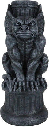 Ebros Faux Stone Gothic Crouching Winged Gargoyle Statue with Solar LED Lantern Light Post 20" Tall Decor Figurine