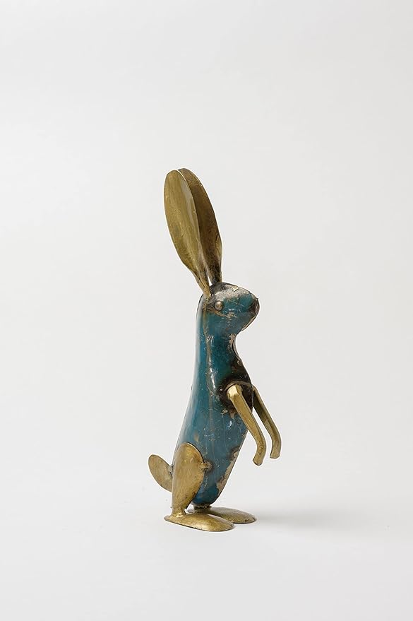De Kulture Handcrafted Recycled Iron Gold Bunny Sitting Decorative Collectible Figurine showpiece Holiday décor Ideal for Garden Decoration, 4x1.9x8.8 (LWH) inches
