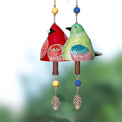 Bird Song Bell Garden Decoration,Ceramic Chimes Hanging Rustic Wind Chime Bird Song Bell Music Wind Chimes Festival Gift, Witness Friendship for Backyard Church Hanging Decor, The Porch Decor (Red)