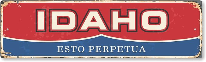 SmartSign 4 x 14 inch Idaho State Vintage Metal Sign “Esto Perpetua”, 40 mil Rustproof Aluminum with Clear Overcoat, Retro Wall Décor, Multicolor, Made in USA