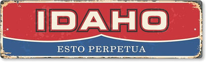 SmartSign 4 x 14 inch Idaho State Vintage Metal Sign “Esto Perpetua”, 40 mil Rustproof Aluminum with Clear Overcoat, Retro Wall Décor, Multicolor, Made in USA