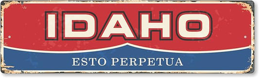 SmartSign 4 x 14 inch Idaho State Vintage Metal Sign “Esto Perpetua”, 40 mil Rustproof Aluminum with Clear Overcoat, Retro Wall Décor, Multicolor, Made in USA