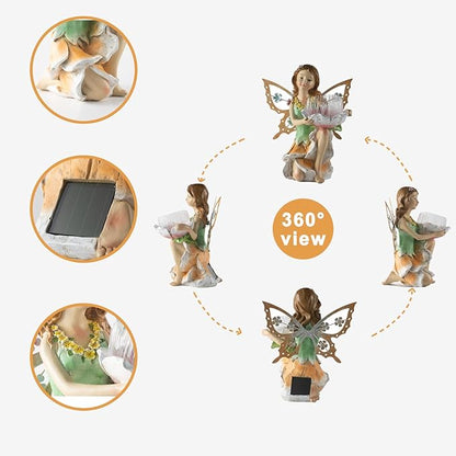 Suyorpe Fairy Decor Solar Outdoor Statues, Fairy Garden Accessories for Outside Garden Gifts,Resin Ornaments for Patio Yard Lawn,Size6.5 x 5.12 x 9.45 inches