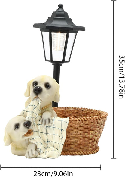 Solar Garden Outdoor Decor Statues Labrador Puppies Playing in Basket with Light,Outside-Outdoor Decorations Sculptures for Patio Yard Lawn Walkway Ornaments Gifts for Mom Grandma Birthday