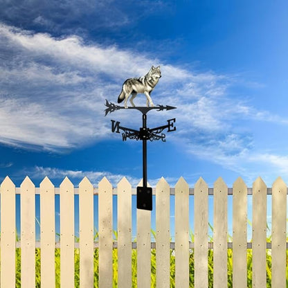Colorful Wild Wolf Weather Vane Metal Craft Rooftop Weathervane Iron Wind Direction Indicator Garden Statue Yard Decor Lawn Ornament (A)