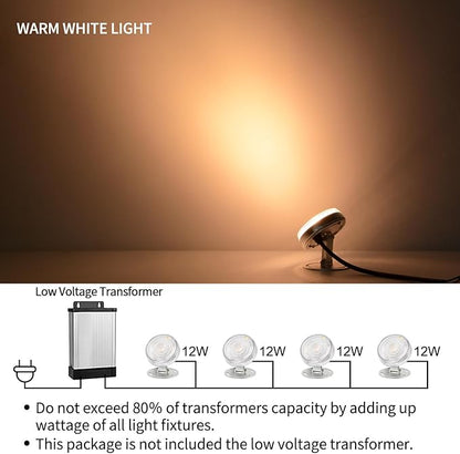 LED Underwater Pond Light, Heavy Duty Aluminum 12V 3000K Warm White IP68 Waterproof Fountain Light, Landscape Lamp for Swimming Pool, Fountain, Waterfall, Pond and Grass Land Decoration (24, Watts)