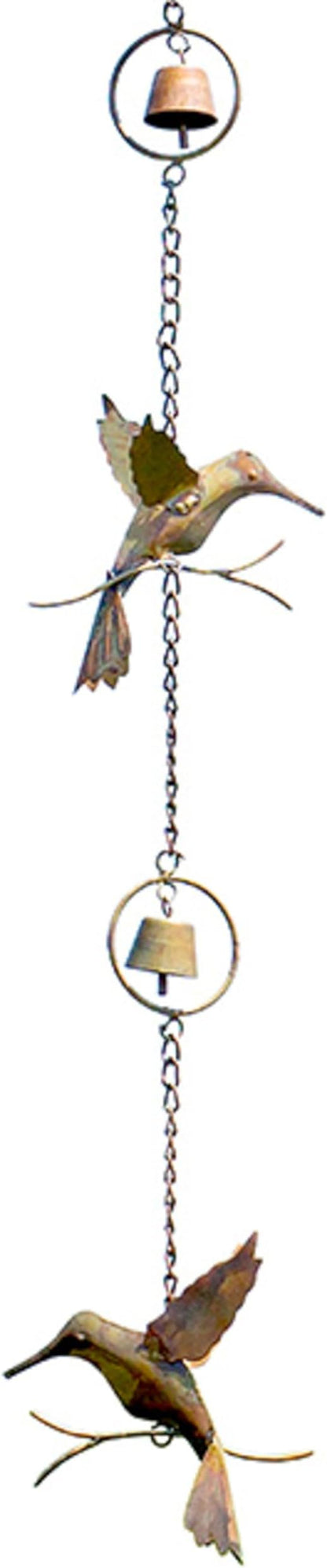 Ancient Graffiti Hummingbirds& Bells Rain Chain, Flamed Copper Colored