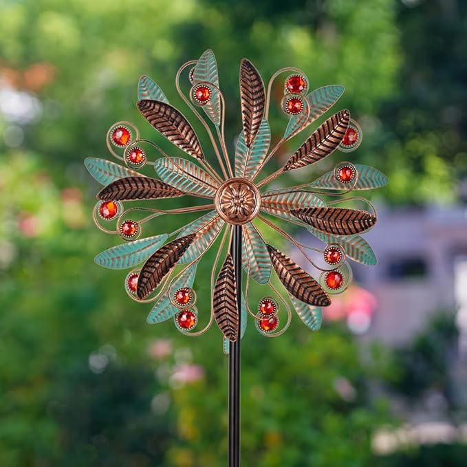 DREAMSOUL Metal Wind Spinners Outdoor, Double Wind Spinner with 5 Stable Stake, Kinetic Spinners for Yard and Garden (63 * 13 Inches)