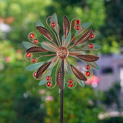 DREAMSOUL Metal Wind Spinners Outdoor, Double Wind Spinner with 5 Stable Stake, Kinetic Spinners for Yard and Garden (63 * 13 Inches)