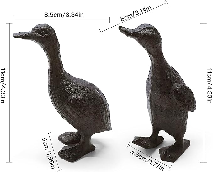 Heavy Duty Cast Iron Duck Statue,Small Cute Duck Statuary Ducks Decor for Garden Figure Home Decoration Pack of 2