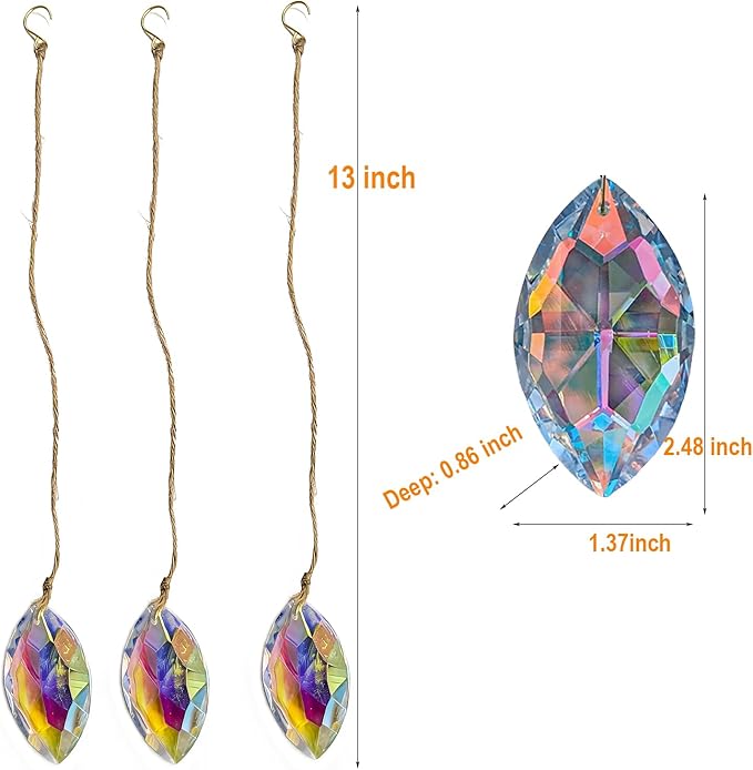 Crystals Prism suncatcher DIY, 3 pcs eyeshaped Iridescent Windows Prism suncatchers pendatnt, Ideal for Indoors Gardens&patios