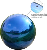 Nerien 12 Inch Gazing Ball, Stainless Steel Garden Mirror Globe, Polished Ornament Sphere, Hollow Floating Reflective Hemisphere, Home Outdoor Pond Housewarming Swimming Pool Decoration Gift, Blue