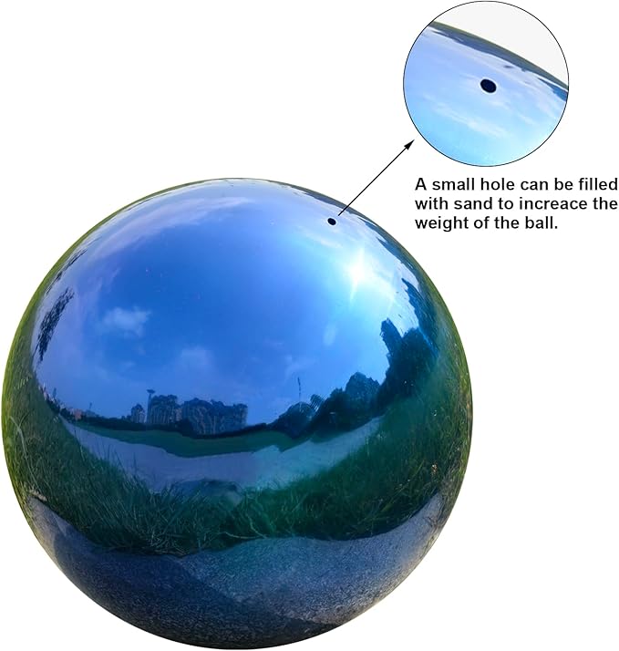 Nerien 10 Inch Gazing Ball, Stainless Steel Garden Mirror Globe, Polished Ornament Sphere, Hollow Floating Reflective Hemisphere, Home Outdoor Pond Housewarming Swimming Pool Decoration Gift, Blue