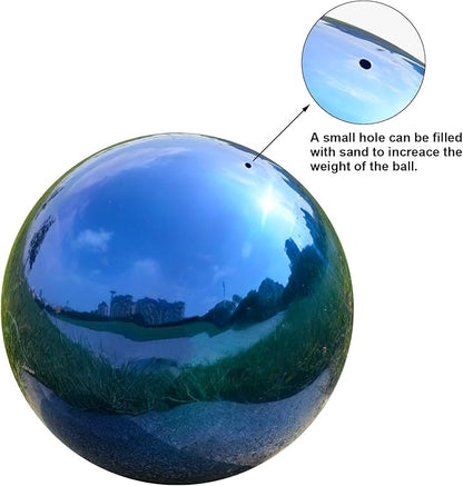 Nerien 10 Inch Gazing Ball, Stainless Steel Garden Mirror Globe, Polished Ornament Sphere, Hollow Floating Reflective Hemisphere, Home Outdoor Pond Housewarming Swimming Pool Decoration Gift, Blue