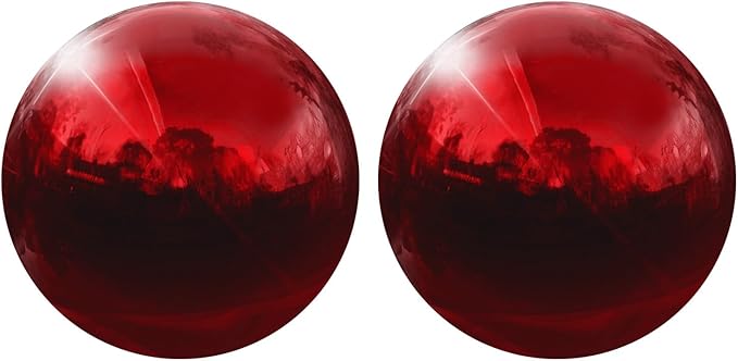 uxcell 2 Pcs Gazing Globe Decor Ball 3.5 Inch 90mm Reflective Garden Sphere Hollow Ball, Seamless Stainless Steel Gazing Ball, Smooth Mirror Globe for Garden Home Decor, Ruby Red