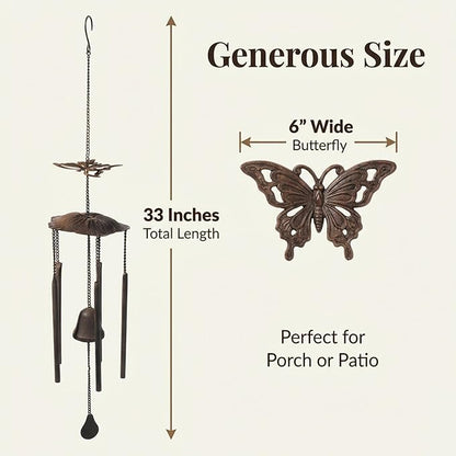 Anderson's Butterfly Wind Chimes, 33" Antique-Style Outdoor Decor for Garden, Patio, Porch, Memorial, Birthday, Wedding, Sympathy, Fundraising, Home or Office – No Assembly Required