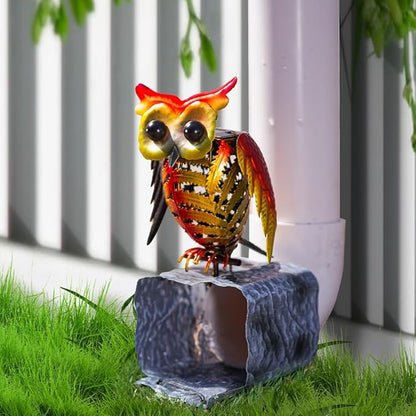 Owl Metal Gutter Downspout Extensions with Solar Powered Lights, Outdoor Waterproof Splash Block Sculpture Garden Decor, Animal Statue Ornaments for Garden, Yard, Lawn