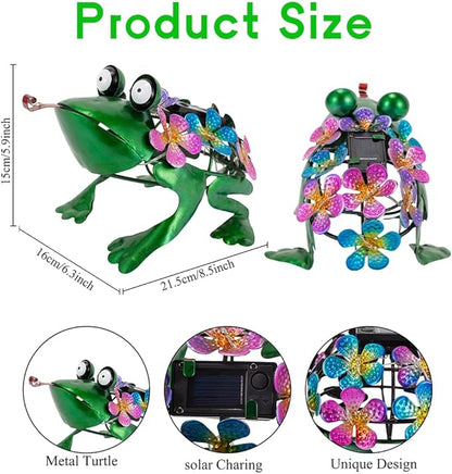 Frog Garden Decor Solar Statue Metal Yard Decorations Outdoor,Solar Frog Figurine Lights Frogs Ornament Lamps for Outside Yard,Lawn,Patio,Porch,Balcony