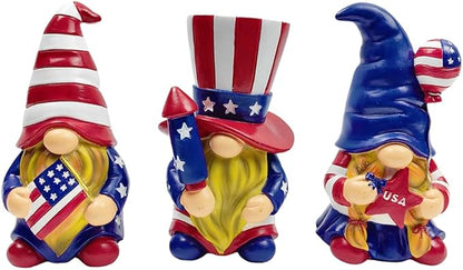 OrnamentallyYou Spring & Summer-Themed Garden Statues – Adorable Outdoor Decor for Lawn, Patio & Porch (Patriotic Gnome Trio Figurines, 6" Set of Three Garden Statues and July 4th Decoration)