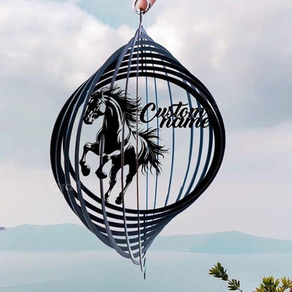 Personalized Horse Metal Wind Spinner, Custom Hanging Ornament for Outdoor Display, Kinetic Yard Sculpture, Equestrian Gift (Horse Garden Wind Spinner)