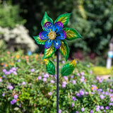 Wind Spinners Outdoor,13'' Dia Metal Flower Pinwheels,Waterproof Wind Sculpture with Metal Stake,Wind Spinner for Outdoor Patio Decor