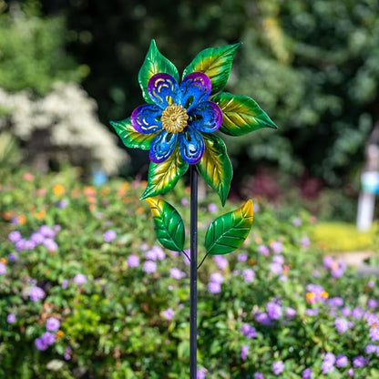 Wind Spinners Outdoor,13'' Dia Metal Flower Pinwheels,Waterproof Wind Sculpture with Metal Stake,Wind Spinner for Outdoor Patio Decor