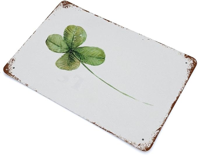 Antique Metal Tin Sign Four Leaf Clover Art Decor Good Luck Charm Decor Green Nature Wildlife Watercolor Aluminum Metal Sign Meadow Flower Modern Floral Garden Home Decor 8x5.5 Inch