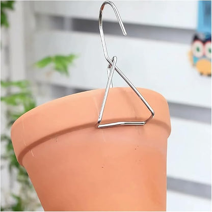 RLECS 10PCS Silver 304 Stainless Steel Flower Pot Hanging Hook 12x5cm Terracotta Basin Stand Wall/Fence Mounted Plant Hanger