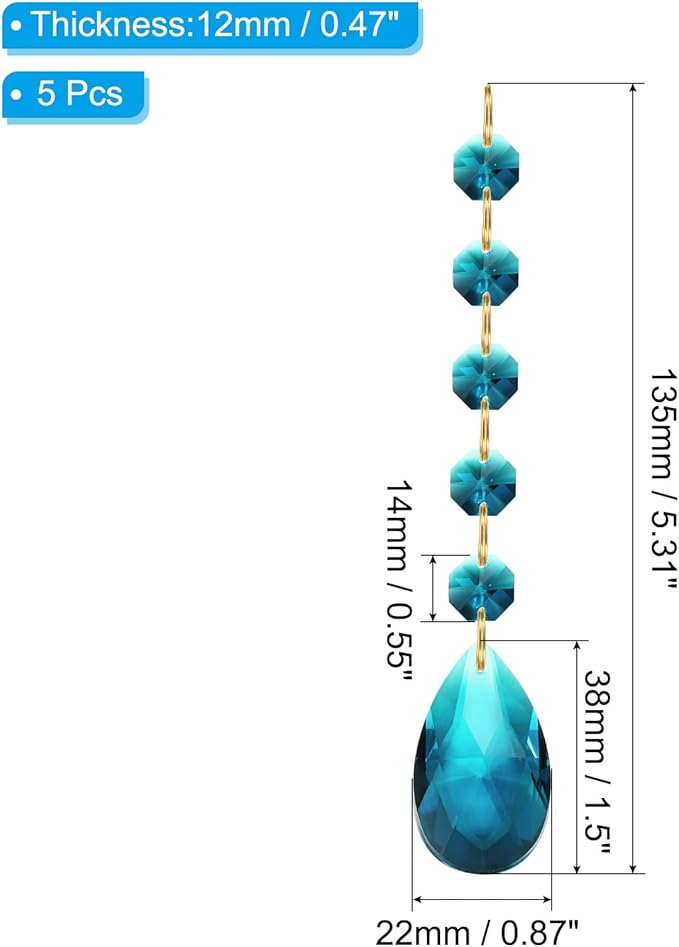 PATIKIL Teardrop Crystal Chandelier Pendants Beads, 5 Pack 135mm Length 38mm Chandelier Prisms Parts Ornaments Hanging Beads for DIY Arts Crafts Decoration, Sky Blue
