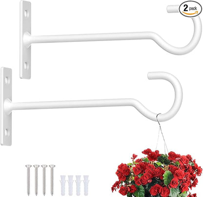 Plant Hooks for Hanging Plant Bracket 6inch Metal Plant Hanger Decorative Wall-Plant Wall Hanger forHanging Lanterns, Bird Feeder, Flower Basket, Home Decor Indoor & Outdoor 2 Pack(White)