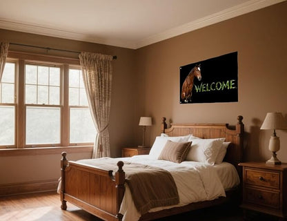 Horse Welcome Flag 2X3FT, Farm House Flags, Horse Meme Banner,Both Sides Printed, Men Women Banner,Vibrant Colors, Double Stitched with 2 Brass Grommets, Bar Garden Street Decoration, GYM, Office Decor,Indoor Outdoor Use,Gifts. (Horse, 2x3ft)