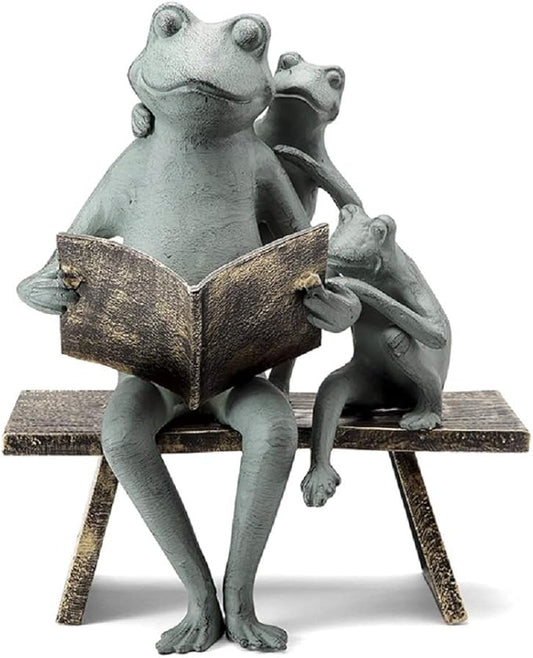 SPI Home Reading Frog Family Cast Aluminum Garden Sculpture Outdoor Decor