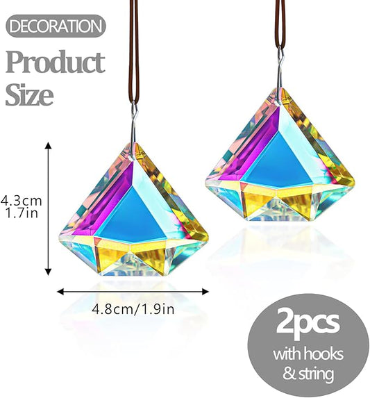 H&D HYALINE & DORA 1.9" Crystal Prisms Sun Catcher Set of 2 AB Colored Suncacther Indoor Window Prisms Suncatcher,Hanging Crystals for Windows Home Garden Decor