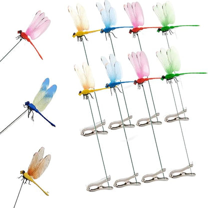 Fake Dragonfly Clip,Dragon Fly Hat Clip,3D Fake Dragonfly Clips Outdoor Simulation,Artificial Dragon Fly for Patio Garden Decoration, Multicolor Waterproof (2*Red+2*Blue+2*Green+2*Yellow)