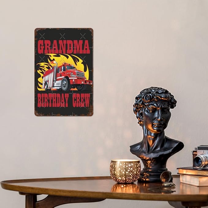 patio wall decor Grandma Birthday Crew Fires metal sign Farm Fence Rustic Wall Decor for Home,Yard,Office,Garage,Farmhouse,Kitchen,or Man Cave 8X12inch