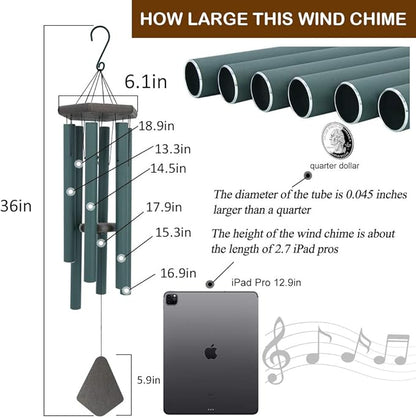 Sympathy Wind Chimes Outdoor Deep Tone,36Inch Melody Wind Chimes Large with 6 Heavy Tubes Tuned Bass Tone,Memorial Windchimes Personalized for Mother Father,Garden Decor Chime,Forest Green