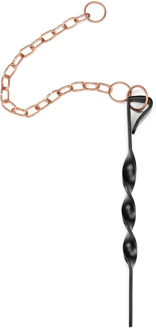 Good Directions 12” Rain Chain Ground Anchoring Stake, Black Powder-Coated Steel, Includes 17” Copper Chain