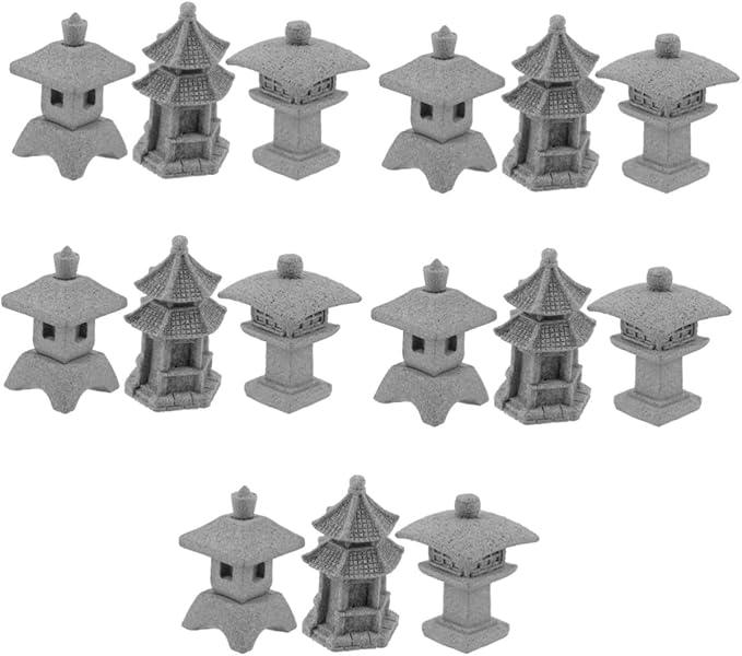 POPETPOP 15pcs Miniature Figurine Garden Pavilion Realistic Sandstone Ornaments for Landscaping for Bonsai Home Decoration
