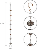 Topadorn 6 FT Metal Rain Chain with 8 Cups, Functional and Decorative Replacement for Gutter Downspouts, Umbrella & Bell Rain Chain for Home, Garden, and Outdoor Use