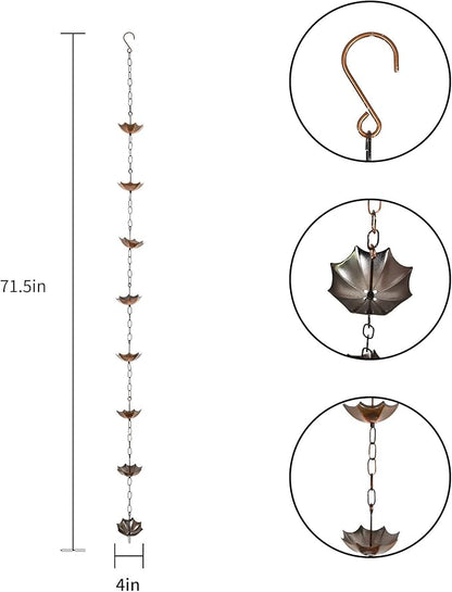 Topadorn 6 FT Metal Rain Chain with 8 Cups, Functional and Decorative Replacement for Gutter Downspouts, Umbrella & Bell Rain Chain for Home, Garden, and Outdoor Use