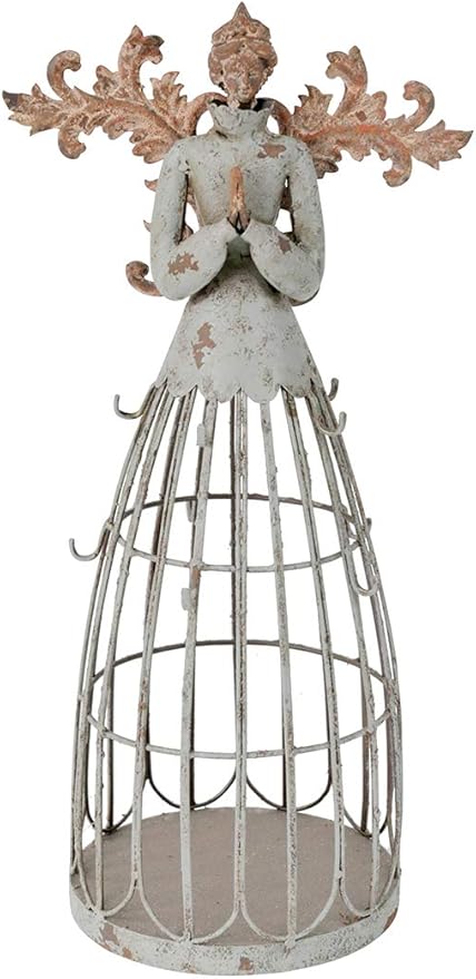 Attraction Design Antiqued Praying Metal Garden Angel Statue with Hooks, Indoor Outdoor Angel Yard Art Decor Lawn Patio Decorations Holiday Decor Garden Gift Idea for Christmas, 18’’H