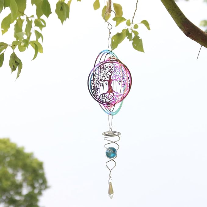 Phuryllic Wind Spinners Outdoor, Garden Decor, Bird Deterrents for Outside, 3D Metal Yard Decorations for Patio & Backyard, Unique Gardening Gifts for Women & Moms - Tree of Life