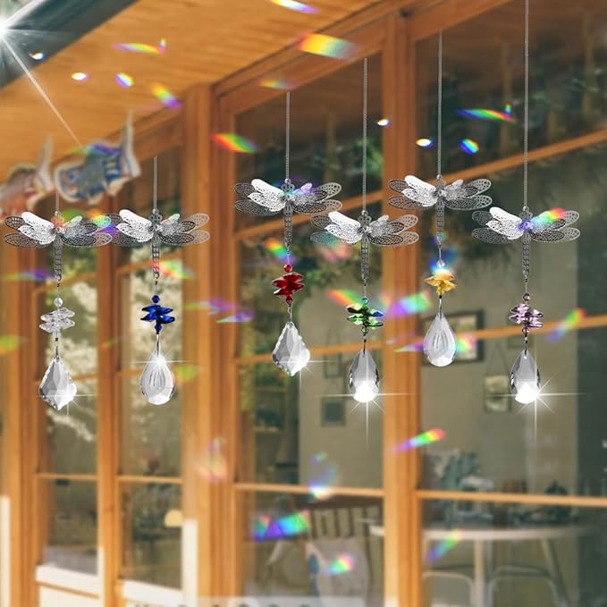 WEISIPU Crystal Suncatcher Prism - Dragonfly Suncatchers for Windows Hanging Rainbow Maker for Windows, Christmas Tree Decor, Gifts (Pink)