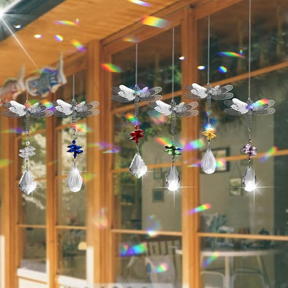 WEISIPU Crystal Suncatcher Prism - Dragonfly Suncatchers for Windows Hanging Rainbow Maker, Christmas Tree Decor, K9 Crystal Metal Ornament, Gifts (Green)