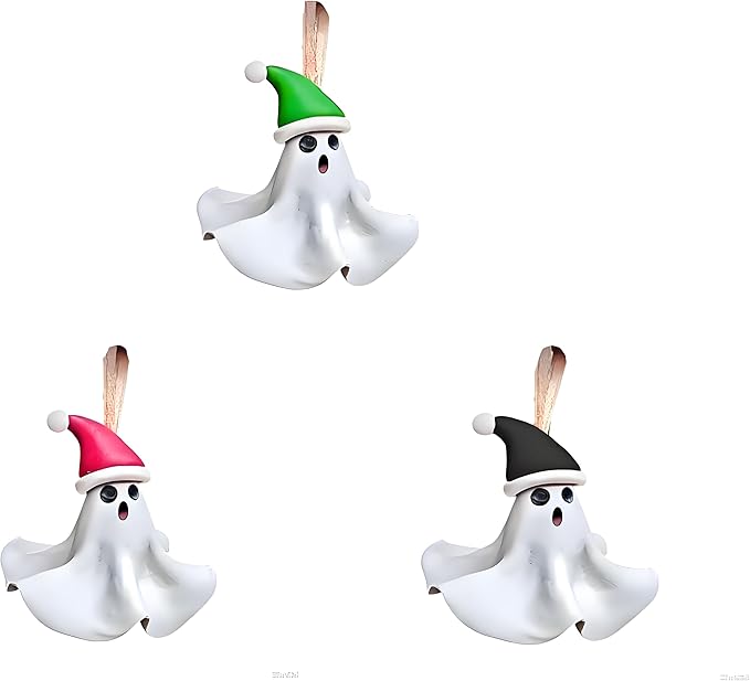 3 Pack Halloween/Christmas Decorations Outdoor Indoor,Cute 3D Resin Ghost Decoration,Halloween Ghost Hanging Ornaments for Home Outside Porch Garden Yard Lawn Party Decorations (3 Pack)