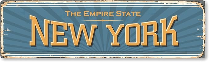 SmartSign 4 x 14 inch New York State Vintage Metal Sign “The Empire State”, 40 mil Rustproof Aluminum with Clear Overcoat, Retro Wall Décor, Multicolor, Made in USA