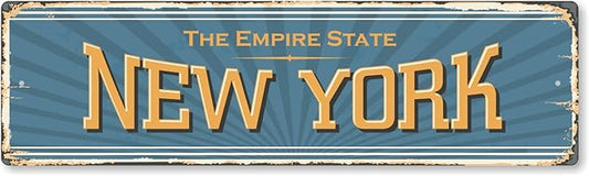 SmartSign 4 x 14 inch New York State Vintage Metal Sign “The Empire State”, 40 mil Rustproof Aluminum with Clear Overcoat, Retro Wall Décor, Multicolor, Made in USA