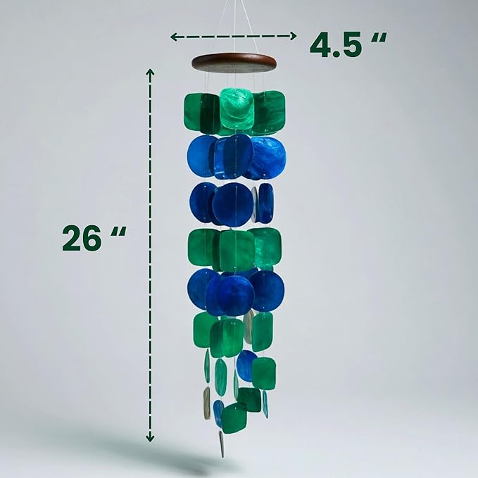 Solange & Frances Capiz Shells Wind Chimes for Outside. Patio Decor, Garden Decor Windchimes Outdoors. Unique Birthday Gifts for Women, Gift for Women Ideas (Peacock)