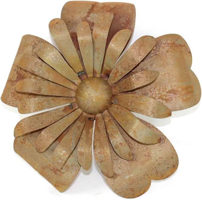Metal Rustic and Colorful Flower Stakes Ranging from 9.5 to 36 Inches Tall (Sunflower Wall Hanger 14.5" Tall, Naturally Rusted)
